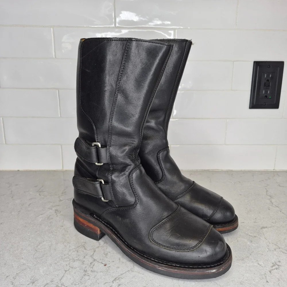 Guide Gear Motorcycle Boots Leather Biker Buckle 8M Black Mens